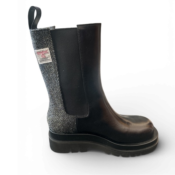 Islander Shoes - Islander Tara Chunky Black Boots with Harris Tweed accent